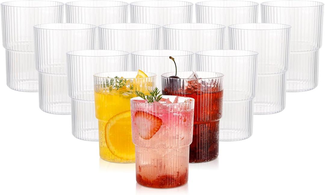 Hioasis 24pcs Clear Plastic Tumblers - 18oz Reusable Cups, BPA-Free & Dishwasher Safe for Beer, Iced Coffee, Juice, and Cold Drink