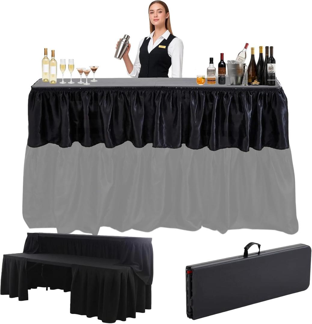 Vercraft Portable Bar Top Riser Tables with Skirt, Black Skirt, 6 ft, Black