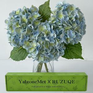 YalzoneMet 3 PCS Light Blue-Green Hydrangea Artificial Flowers 21'' Real Touch Latex Hydrangea Faux Flowers for Wedding Tables Centerpieces for Party Home Kitchen Living Room Decor