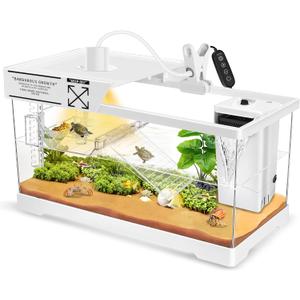 GOZILLA Aquatic Turtle Tank+Lamp+Filter Kit, Upgrade PC Turtle Tank Kit with Adjustable 360Lamp & Filter,Reptile Habitat Lid,Hanging Platform for Small Reptiles.(19.68 9.52 9.44''/Large-White)