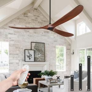 Ceiling Fans No Light, 84 Inch Extra Large Ceiling Fan with Remote, 3 Wood Blades DC Motor, High CFM,Propeller Outdoor Ceiling Fan for Patios Bedroom,Deep Walnut