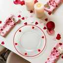 Rtteri 3 Pcs Icon Love Heart Plates 8.2 Inch Glass Red White Pink Sweet Heart Dessert Plate Salad Serving Dish Gift for Home Wedding Anniversary Birthday Party Kitchen Table Decor