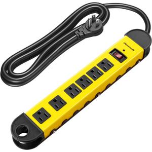 DEWENWILS Metal Power Strip, 6-Outlet Heavy Duty Surge Protector with 6FT Power Cord, UL Listed, 14AWG/3C, 15A Circuit Breaker, 900 Joules, Low Profile Flat Plug for Workshop, Wall Mountable