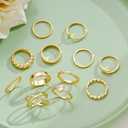 FAXHION 12 PCS Dainty 14K Gold Rings for Women, Eternity Open Chunky Twist Simulated Diamond Criss Cross Designs, Non Tarnish Gold Plated Stacking Thumb Ring, Perfect for Wedding Bands Size 10
