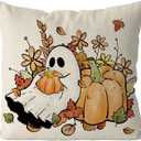 2 x GAGEC Halloween Pillow Covers 18x18 Inch Ghost Floral Throw Pillow Covers Holiday Farmhouse Fall Pillowcase Couch Cushion Case for Indoor Outdoor Home Sofa Decor