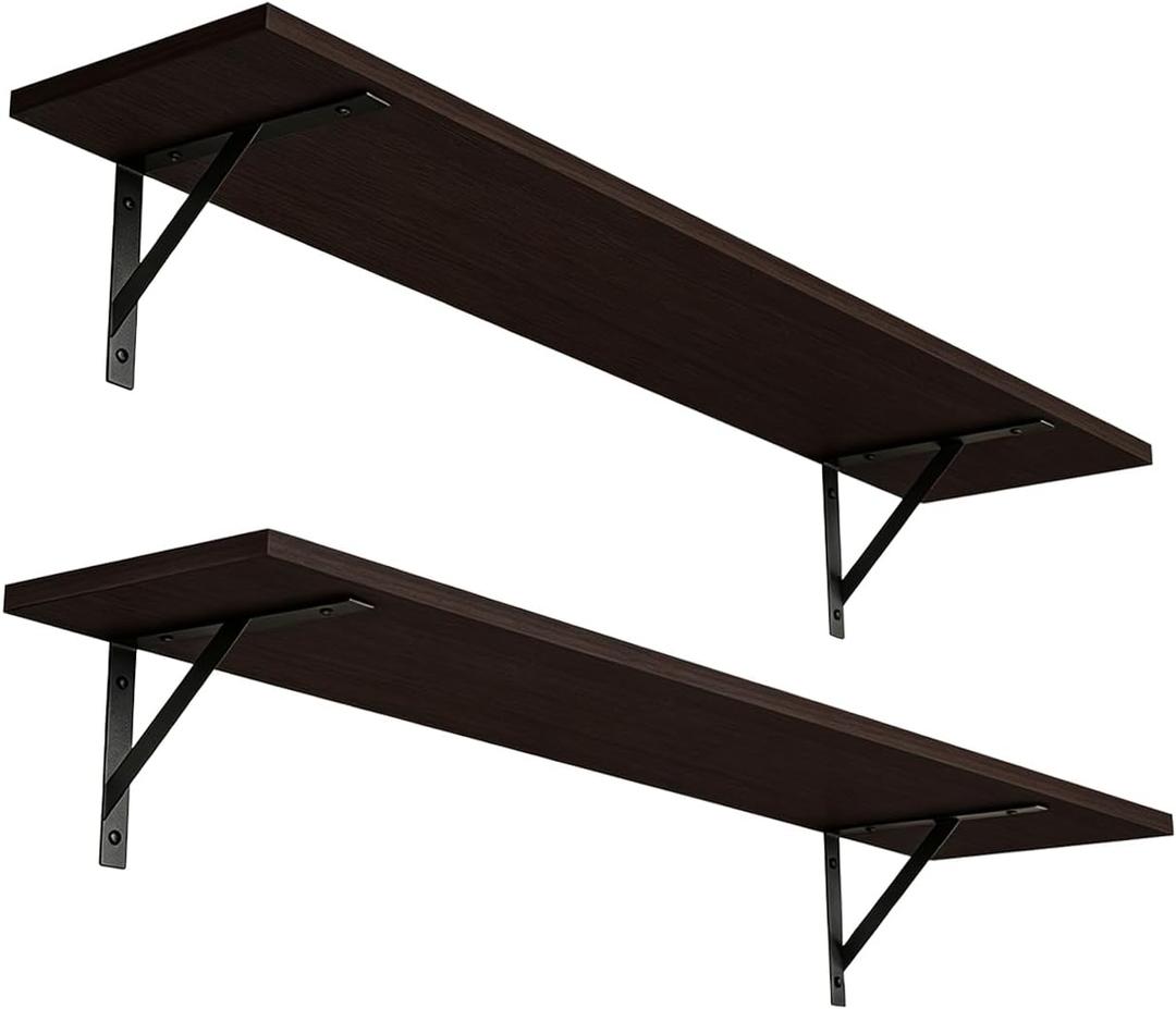 Long Wall Shelves, 31.5" Wall Mounted Shelves with Metal Brackets
Floating Book Shelf, Set of 2, Easy Assembly, Max Load 22lbs, Wood Wall Storage Ledges, Living Room/Bathroom/Bedroom Espresso