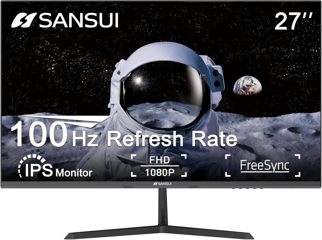 SANSUI 27 Inch Monitor, IPS 100Hz Computer Monitor Full HD 1920 x 1080P with HDMI VGA Interface, Eye Care, Frameless, 100 x 100mm VESA Mountable (HDMI Cable Included)