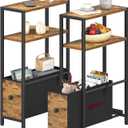 KLUVIS Skinny Side Table with Storage - Narrow End Table for Small Space Bedroom Living Room Slim Bedside Tables Thin Nightstands Set of 2, Farmhouse Brown (06BN2)