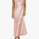 Akobby Summer Satin Spaghetti Strap Cowl Neck Backless Midi Dresses for Women Elegant Tie Low Back Ruched Cocktail Dress, Small