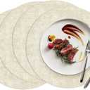 COSMOCASA 15 inch Faux Leather Round Placemats Set of 4 Non-Slip Washable Wipeable Table Mats, Heat Resistant Waterproof Oilproof Place Mats for Kitchen, Dining, Party, Indoor, Outdoor Beige