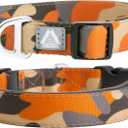 Soft Padded Dog Collar, Neck 9-14, Adjustable Heavy Duty Collar with 3M Reflective Logo for Small Dogs, Camo Orange, S