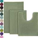Urvoix Bathroom Rugs Sets 3 Piece, Non-Slip Chenille Bath Rug - Ultra Soft, Washable, Super Absorbent Bath Mat for Bathroom, Toilet and Tub (Sage)