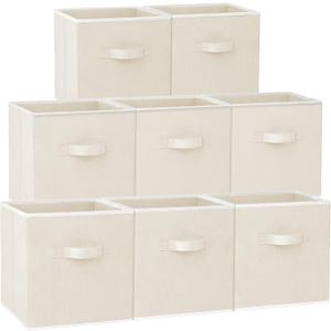 Criusia Large Storage Cubes - 13 Inch Heavy Duty Fabric Storage Bins for Shelves Closet, Cube Organizer - 8 Pack Collapsible Cube Storage Bins Baskets for Organizing Clothes Blankets Toys (Beige)