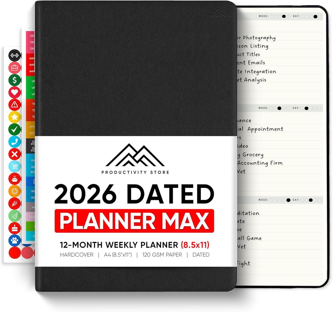 Dated, 2026 Planner, 8.5" x 11" - The Productivity Planner to Achieve Your 2026 Goals - Planner 2026-2027 by PRODUCTIVITY STORE (A4, BLACK)