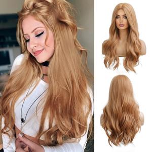 Long Wavy Strawberry Blonde Wigs for Women Natural Synthetic Hair Heat Resistant Wigs for Daily Party Cosplay Wear-24 Inches