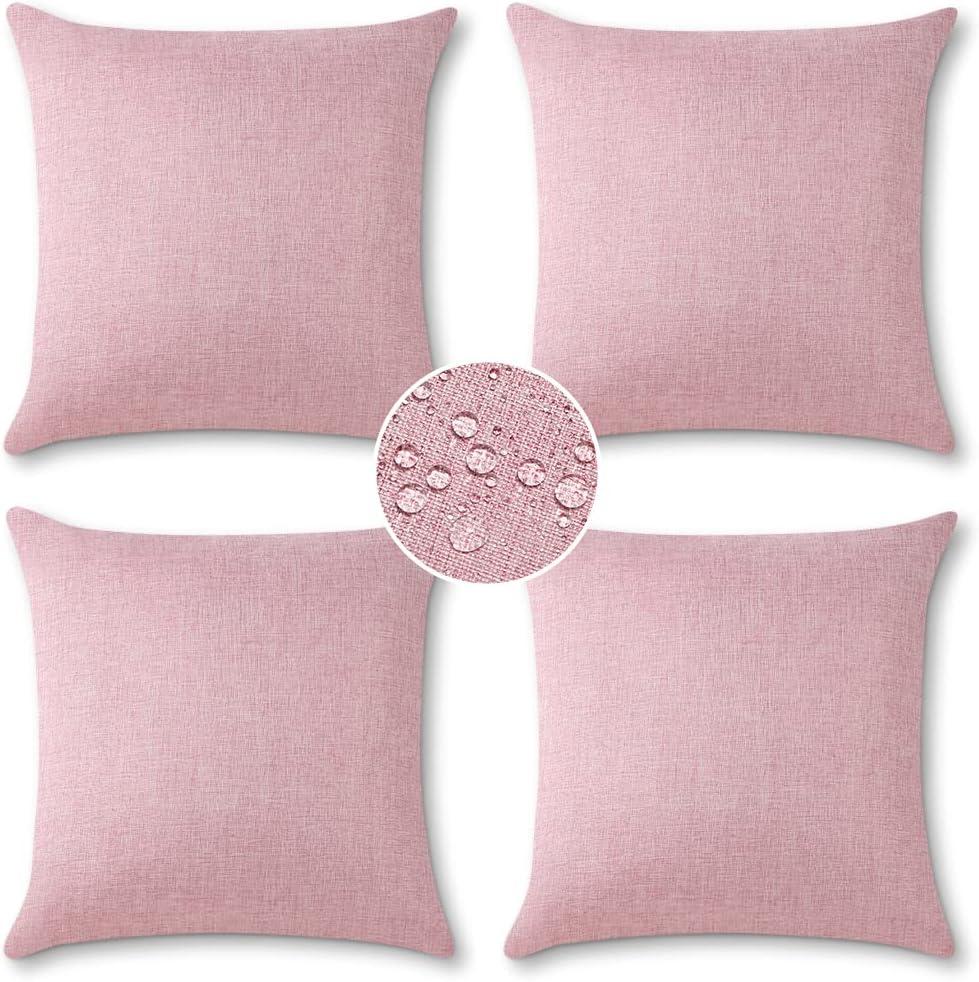 OTOSTAR Outdoor Waterproof Throw Pillow Covers Garden Decorative Cushion Case Pillow Covers Square Outdoor Pillowcases Patio Pillows for Couch Sofa Tent Balcony Home Decor 18x18 Inch Pack of 4 (Pink)