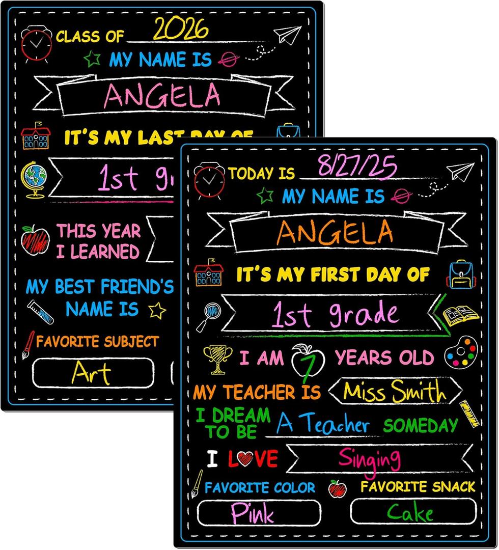 Melisheer First & Last Day of School Chalkboard, Personalized Paper Back to School Supplies, 14 X 11 in Erasable Double Sized First Day of School Board for Kids Son Daughter