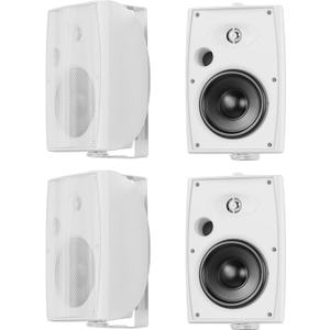 6.5 Inch Max 800W Outdoor Bluetooth Speakers Waterproof Wired with Multifunctional Amplifier Wall Mount Outdoor Speaker System for Patio Garden Poolside Home(4 Speakers, White)