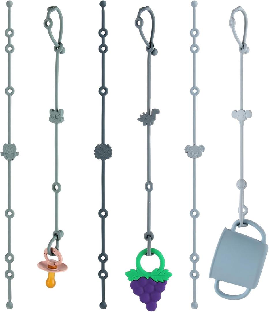 Slotic 6-Pack Baby Toy Straps, Silicone High Chair & Stroller Straps, Toddler Bottle & Car Seat Accessories, Baby Travel Essentials with Pacifier Clips