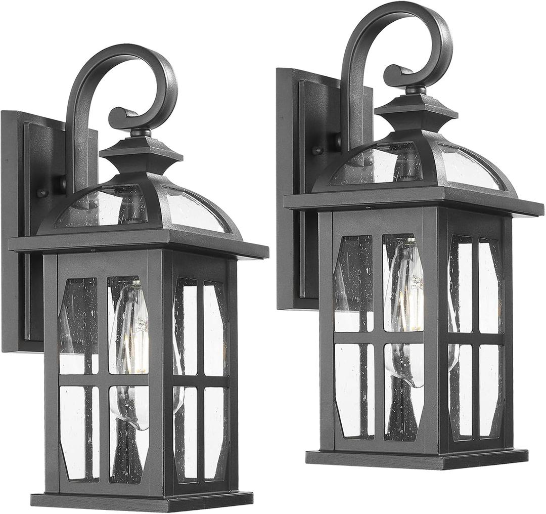 Darkaway Outdoor Wall Lights, Exterior Light Fixture with Seeded Glass, Aluminum Anti-Rust Exterior Lights Sconces Lighting for House Porch Yard Hallway Doorway Garage, Medium-2 Pack