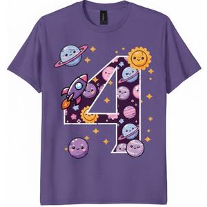 Kids 4th Birthday Space Planets Rocket 4 Year Old Bday Boys Kids T-Shirt XS