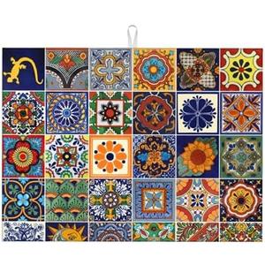 Talavera Tiles Dish Drying Mat for Kitchen Counter, 18 x 24 Inch Microfiber Dish Mats for Drying Dishes, Absorbent Dish Drying Pad Talavera Kitchen Decor Rack Mat