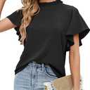 Aifer Womens Summer Ruffle Short Sleeve Dressy Casual Blouses Mock Neck Tops Elegant Work Shirts Size Medium