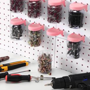 Unittype 20 Set Pegboard Organizer Accessories Peg Boards Jars with Lids Plastic Pegboards Bins Storage Containers Clear Peg Board Wall Organizer for Garage Sewing Office Home Supplies(Light Pink)