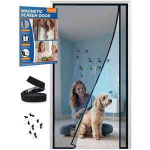 Magnetic Screen Door Left Right Side Opening Polyethylene Terephthalate Mesh Greater Than Fiberglass and Polyester Easy Install (Screen 38"x80", Black)