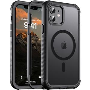 jaroco Magnetic for iPhone 12/12 Pro Case, [Compatible with MagSafe][Military Grade Drop Protection][Heavy Duty Protection][Non-Slip][Shockproof] 2-Layer Durable Bumper Phone Case 6.1''-Black