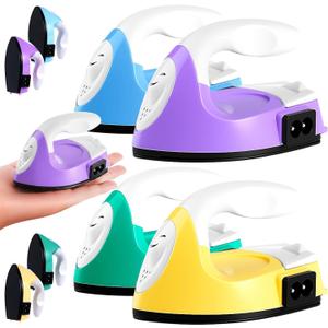 Zhehao 4 Pcs Mini Craft Iron Small Heat Press 3.39 x 2.36 x 2.56 Portable Heat Transfer Machine with Charging Base Accessories DIY Clothe Bead Patch Bag Hat Vinyl(Purple, Olive Green, Blue, Yellow)