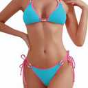 TASHEHE Women's Triangle String Bikini Set Sexy Tie Side Two Piece Swimsuit Cute Halter Bathing Suit, Small