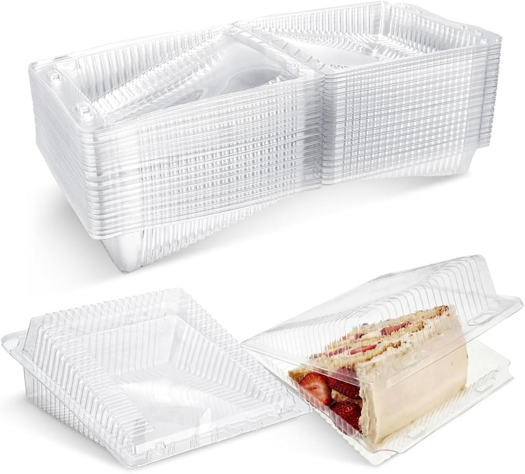 60 Pack Sideways Cake Slice Containers 6.6 x 7.5 x 3 Inch Clear Disposable Plastic Dessert Slice Boxes with Hinged Lid Stackable Cake Containers for Cheese Pies Baked Party Use