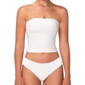 Sunzel Women’s Strapless Sexy Tube Top Double Lined Sleeveless Crop Top Summer Basic Bandeau Tops for Layering or Going Out, White, L