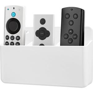 3 Slot Adjustable Remote Control Holder Wall Mount, Adhesive Remote Organizer for TV Controller with Hollow Bottom for Charging, Wall Pen Holder for Home Office School (White, 1)