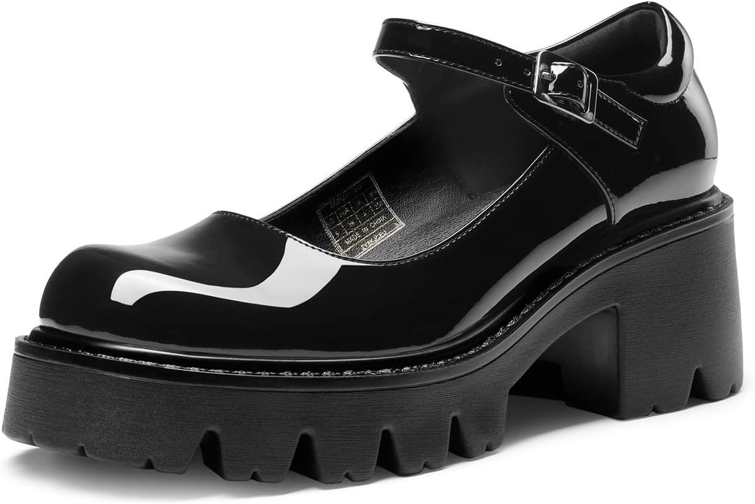 DREAM PAIRS Women's Mary Janes Shoes Platform Dress Low Heel Chunky Pumps Round Toe Ankle Strap Pumps Shoes Oxfords Esther (8, Black)
