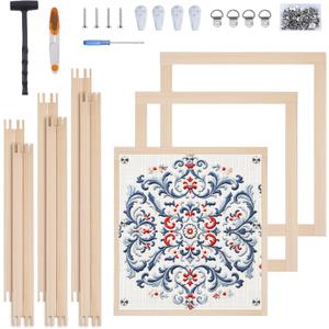 6 Sets 12pcs Needlepoint Stretcher Bars,3 Sizes Canvas,Wall Mount,Splicing Frame for Embroidery/Painting,Includ 12pcs Bars+100 Tracks+Sewing Scissors+Hammer+4 Wall-Mounted Rings+4 Picture Hooks