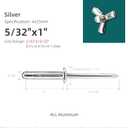 50Pcs Tri-Fold Aluminum Blind Rivets,Tri Grip Exploding Assortment Bulb Style Pop Rivets for Automotive, Soft or Plastic Materials (Silver, 5/32"x1")