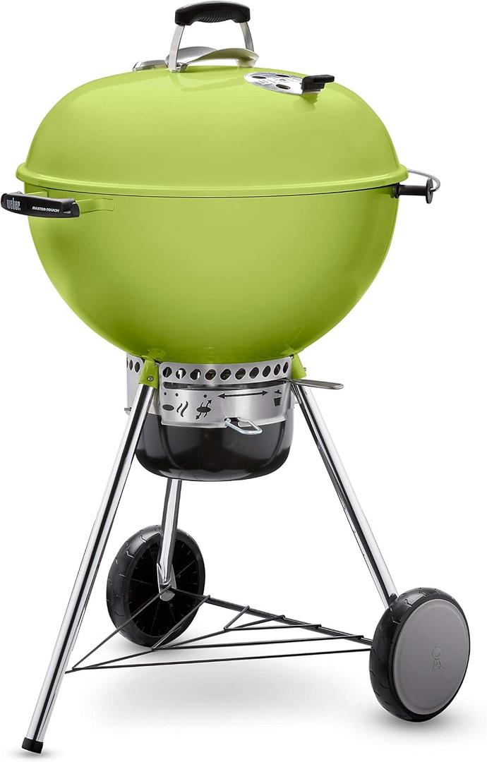 Weber Master-Touch Charcoal Grill, 22-Inch, Spring Green – Premium Outdoor BBQ Grill with Tuck-Away Lid Holder & One‑Touch™ Cleaning System, Porcelain‑Enameled Kettle