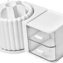 Rotating Cosmetic Brush Holder Drawer Multi-function Desk Organizer for Pens Scissors and Makeup for Home Office and Student Use (23.50X13.50X13.00CM, White)