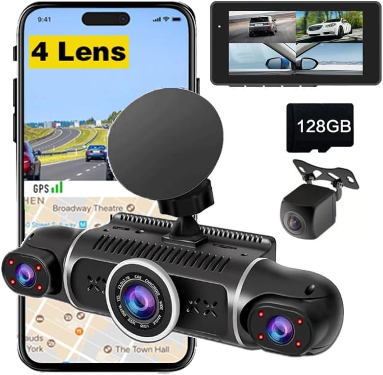 4 Cameras 1080P Dash Cam 4 Lens 3 Inch IPS Screen Car Black Box WiFi APP Control G-Sensor Car Driving Video Recorder Free 128GB TF Card