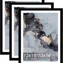 Fxojyvo Black 12x16 Frame Set of 3, Display Picture 10 x 14 with Mat or 12 x 16 Without Mat, Wall Hanging Large Picture Frame for Diamond Art Painting 30cmx40cm - 3 Packs
