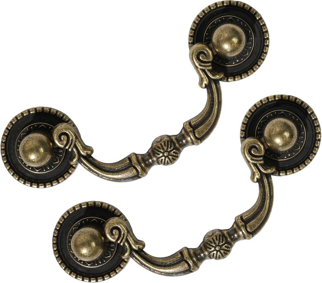6 Pack Antique Brass Drawer Pulls, 2-1/2 Inch Hole Centers, Vintage Cabinet Handles for Dresser, Closet, Cupboard, Furniture Restoration, 3.5 Inch Overall Length