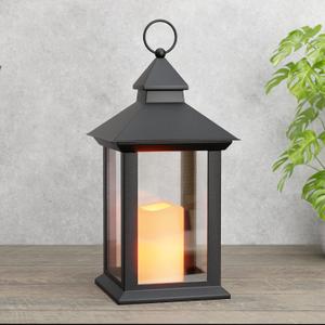 14" Lanterns Decorative Indoor, Black Lantern Decor with Timer Flameless Candle, Vintage Farmhouse Outdoor Lanterns, Waterproof Hanging Lantern for Patio, Porch, Entryway, Centerpieces, Transparent 1 Pack