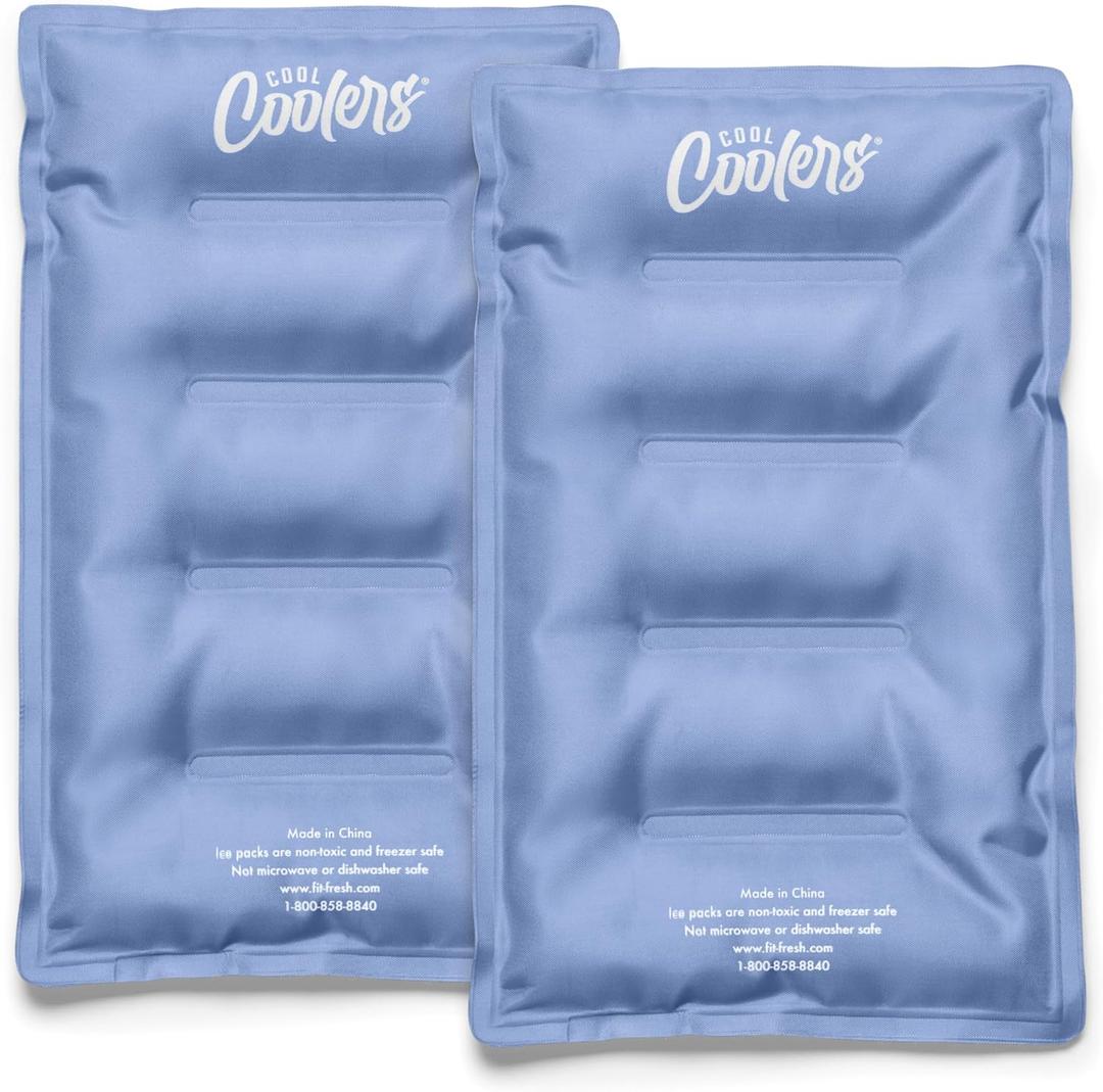 Cool Coolers by Fit & Fresh 2 Pack XL Soft Ice Packs for Cooler, Flexible Stretch Nylon, Lunch Box Ice Packs, Large Reusable Freezer Packs, Cornflower Blue