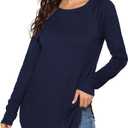 Newchoice Women's Casual Batwing Long Sleeve T Shirt Basic Loose Tunic Tops (Blue, L)
