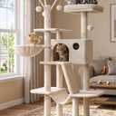 Hey-brother Cat Tree, 53-inch Cat Tower for Indoor Cats, Cat House with Padded Platform Bed, Toy Balls, Large Cozy Condo, Hammocks and Sisal Scratching Posts, Beige MPJ019-SM