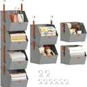 Hanging Closet Organizer 4 Tier - Clothes Hanging Shelves, Space-Saving Closet System, Fabric Storage Bins Bedroom Organization, Collapsible Baskets for Home, Dorm, Rv, Grey