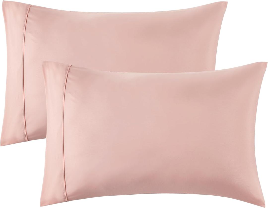 Bedsure Queen Pillow Cases Set of 2 - Pale Blush Polyester Microfiber Pillowcase 2 Pack, Super Soft and Cozy Pillowcase, Pillow Case Covers with Envelop Closure, 20x30 Inches (Queen (20" x 30"), 15 - Pale Blush)