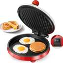 3-in-1 Electric Griddle & Panini Press - CACHOO 8" Nonstick Round Griddle and Sandwich Press with On/Off Switch, 180 Open Design, Perfect for Pancakes, Omelettes, Quesadillas, Veggies (Red/Beige)